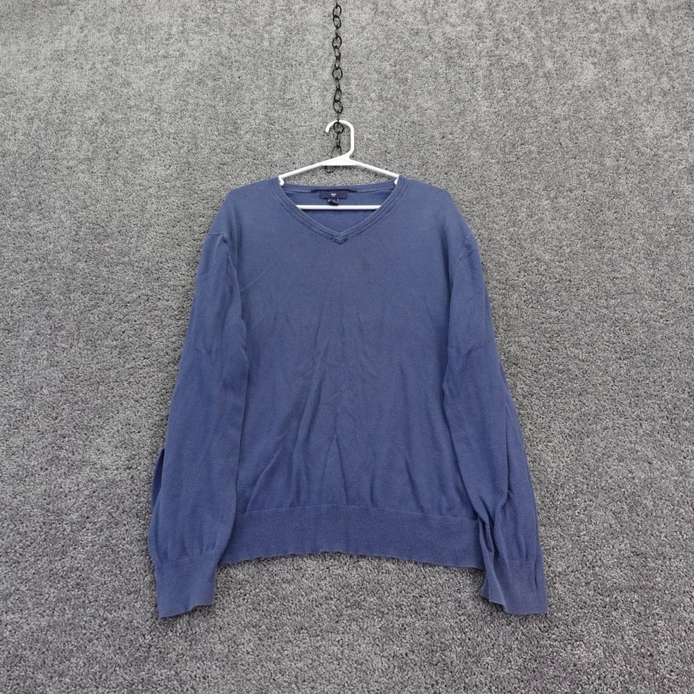 Gap Sweater Mens Extra Large Blue V Neck Cotton Knit Pullover Long Sleeve